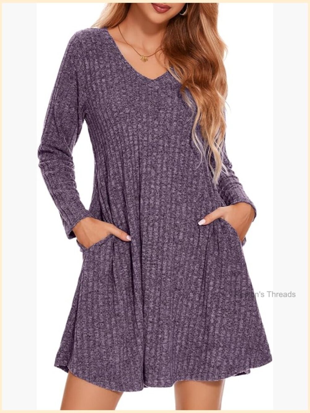 Plus Size Sweater Dress Long Sleeve V-Neck Fall Winter Tunic with Pockets Swing